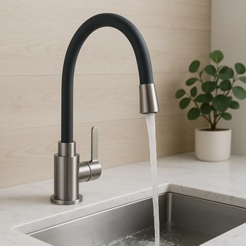 Wasserhahn Küche mit 360° Flexibler Schlauch, Hochdruck Schwenkbar, Biegsamer Küchenarmatur Wasserhahn für die Küche, Kitchen Faucet Edelstahl Schwarz