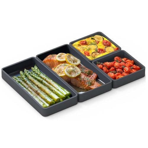 4-Piece Gray Silicone Bakeware Set, Non-Stick Food Dividers, Oven Microwave Cooking and Prep, Baking Sheets, Kitchen, Dining Room, Outdoor Picnic (Gray)