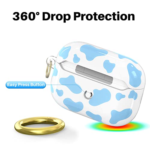 Niutrendz Cute Cow Print Case For Airpods Pro Case Cover Tpu Hard Case Protective Skin With Keychain Compatible With Apple Airpods Pro (Blue) #TOP4
