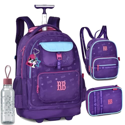 Kit Mochila Rodinhas Rebecca Bonbon RB 26222 Roxa com Lancheira, Estojo Box e Garrafinha coleção 2026