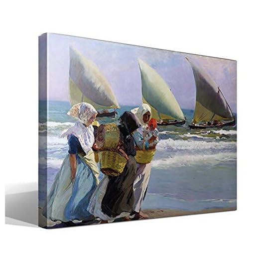 Cuadro wallart - Las tres velas de Joaquín Sorolla y Bastida - Impresión sobre Lienzo de Algodón 100% - Bastidor de Madera 3x3cm - Ancho: 95cm - Alto: 70cm