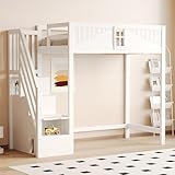 Conception flexible : ce lit mezzanine est équipé d'une échelle de rangement qui peut être installée à gauche ou à droite du cadre du lit afin de s'adapter à différentes configurations spatiales. De plus, l'échelle est dotée de larges marches avec des mains courantes, ce qui garantit un accès facile et sûr au lit tout en offrant un confort considérable au quotidien.