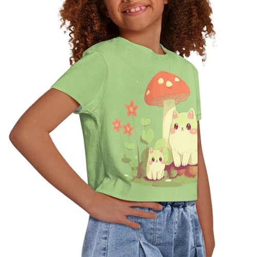 Image of Girls Fashion Crewneck Tee Shirts Casual Short Sleeve Crop Top Summer Outfits 5-14 Years Old