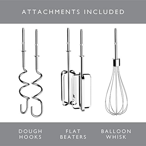 Dualit Hand Mixer | Canvas White, 400 W, 4 Speed Settings, Retractable Cord | Ideal for Baking with Flat Beaters, Dough Hooks & Whisk Attachments |For Mixing Cakes, Bread Dough, Egg Whites | 89303