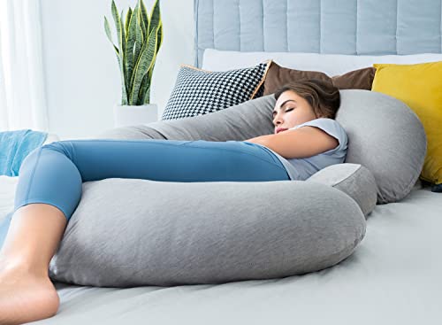 Queen Rose Pregnancy Pillows - E Shaped Pregnancy Pillows For Sleeping, With Pregnancy Wedge Pillows For Belly Support, 60 Inch Maternity Body Pillow, Breathable Jersey Cover,Grey #TOP2