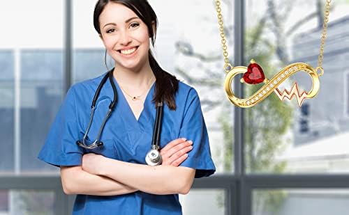 14K Solid Gold Infinity Necklace for Women Infinity Heartbeat Necklace Heart Gemstone Birthstone Infinity Heart Necklace Birthstone Nurse Necklace Jewelry Birthday Mother's Day Gifts for Her 16”-18” - Image 2