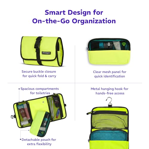 Image of Provogue Trifold Toiletry Kit for Men and Women, Polyester Cosmetic kit, Travel Organiser Pouch with Foldable Design and Buckle Closure, Travel Accessory for Men and Women, Glow Lime