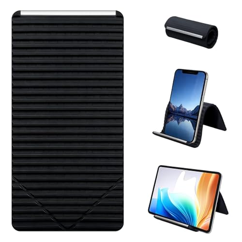 Image of Flexible Silicone Phone Stand, Multi-Angle Adjustable Cell Phone Holder, Portable Phone Stand for Desk, Compatible with iPhone, iPad, Tablet, Laptop, for Home, Office, Gaming (Black)