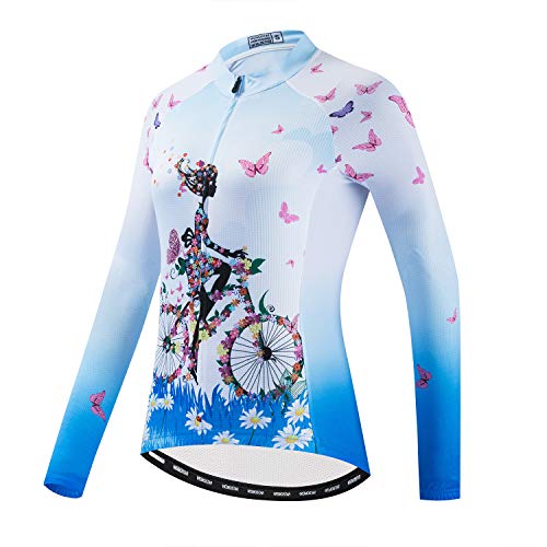 Women's Long Sleeve Cycling Jersey Autumn Bike Jersey for Women Road Biking Jacket Spring Bicycle Clothing Tops with Pockets
