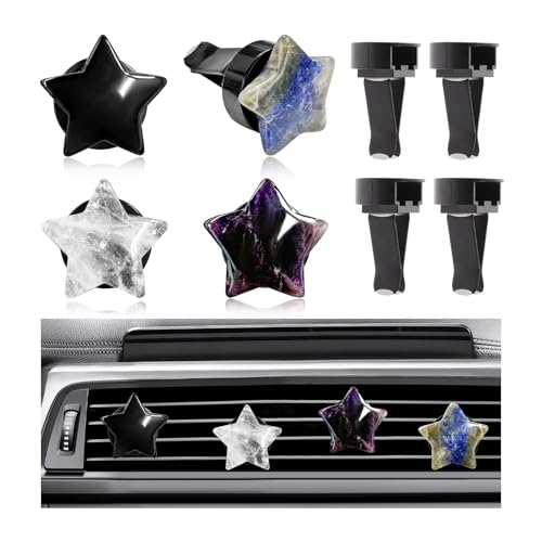 Image of DXNQ 4PCS Star Crystal Car Vent Clips, Quartz Crystal Star Shape Air Freshener Vent Clip with Aroma Tablet, Gemstone Star Lovely Auto Air Outlet Clip Charm Decor for Girl Women
