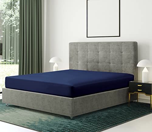 Bronwen Mathews® Microfiber Small Double Fitted Sheet - Non Iron Brushed Deep Pocket Upto 12inch/30cm Ultra Soft Breathable - Wrinkle, Fade and Stain Resistance (4FT Small Double, Navy)