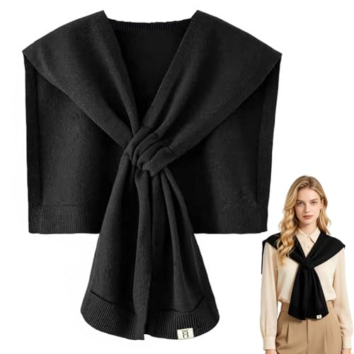 huablo Stylish Womens Soft Knitted Knotted Shawl Ideal for Travel Casual Scarf Wrap Shawl Faux Sweater Wrap Black