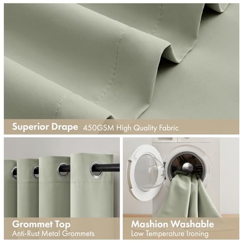 Image of MIULEE Sage Green 100% Blackout Curtains for Bedroom 40x84 Inch 2 Panels | 2 Thick Layers Thermal Insulated Short Curtains with Black Liner, Noise Reducing Grommet, Drapes for Living Room