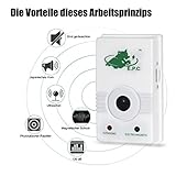 Tecnología de doble protección:el repelente de insectos eléctrico por ultrasonidos te protege a ti y a tu hogar de roedores, insectos y otros parásitos; la frecuencia de los ultrasonidos es insoportable para las parásitos, por lo que los expulsa rápida y eficazmente.además, el dispositivo envía ondas electromagnéticas por la red eléctrica de tus paredes y garantiza que no se formen plagas en el espacio
