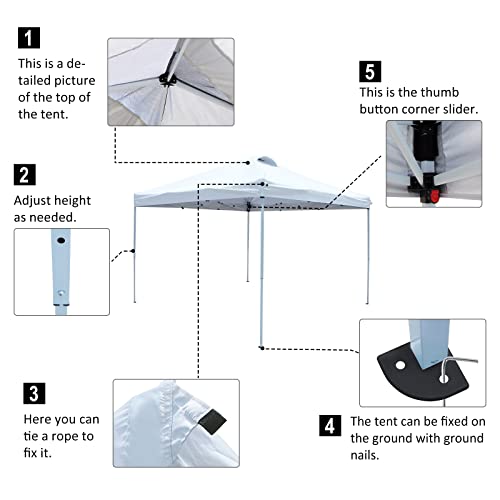 10X10 Pop Up Canopy Outside Canopy With Adjustable Leg Heights,Easy Setup Instant Outdoor Canopy Tents With Vented Top For Parties,Waterproof Anti-Uv Silver Coated Oxford Canopy Top Carry Bag,White #TOP2