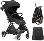 Gromast Poussette bébé pliante gravitationnelle - Poussette portative pour tout-petit avec dossier réglable & Canopie, légèreté et UV Poussette de voyage protégée, pliage automatique à une main - noir