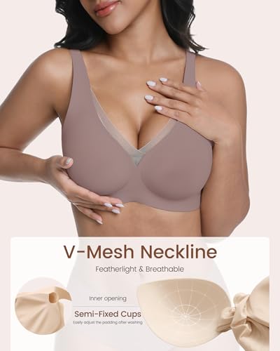 Image of Vinfact Deep V Mesh Bras for Women No Underwire Buttery Soft Wireless Bras Lightly Support Seamless Bralettes