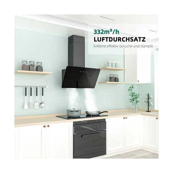 FIREGAS Dunstabzugshaube 60cm, Abluft/Umluft-Dunstabzugshaube mit Touch Control,LEDs, Bürstenloser Motor,Geräuscharm, Leistungsstarke Abzugshaube, Schräghaube, Effizienz A++ – Bild 5