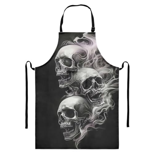 Snilety Schürzen für Damen und Herren mit Taschen, verstellbare Kochschürzen, lange Latzschürzen, Totenkopfmuster, Einheitsgröße