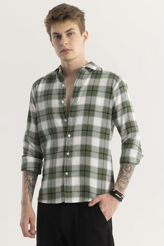 Image of SNITCH Men's Cotton Fitted Plaiderie Check Shirt
