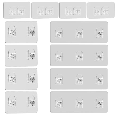 Lsnisni 12 Pack Shower Caddy Adhesive Replacement Shower Adhesive Strips Strong Adhesive Hooks Waterproof Sticker No Drilling for Bathroom Shelf and Kitchen Racks