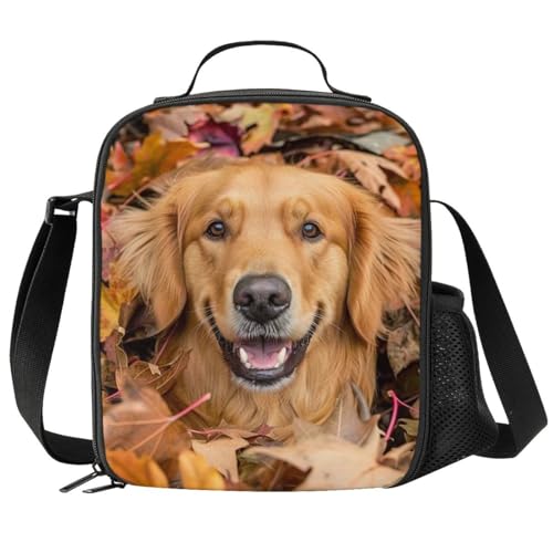 PrelerDIY Golden Retriever Lunch Box - Insulated Lunch Box for Kids Funny 3D Design with Side Pocket & Shoulder Strap Lunch Bag, Perfect for School/Camping/Hiking/Picnic/Beach/Travel