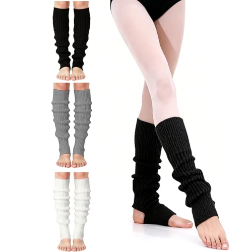 ZANSHI 3 PCS Leg Warmers for Women, Retro Knit Ballet Leg Warmers, Fashion Soft Accessories for Party Sports Yoga Dance (Black, White, Grey)