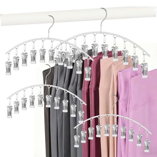 Legging Hangers for Closet Organizer, Hat Hangers for Closet 4 Pack with 10 Clips Holds 40 Leggings, Legging Hanger, Pants Storage Organizer Suitable for Socks, Panties, Underwear, Pants (4-White)