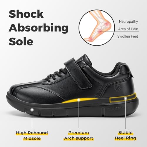 Image of FitVille Diabetic Shoes for Men Extra Wide Comfortable Leather Walking Shoes Hook & Loop Orthopedic Dress Sneakers for Swollen Feet