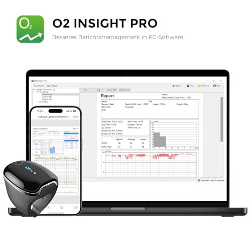 Wellue O2Ring-S Schlaf Pulsoximeter mit Vibrationserinnerung, 24 Std Akkulaufzeit Bluetooth Wiederaufladbar Sauerstoffsättigung Messgerät Finger, Schlaftracker mit 4 * 10 Stunden Eingebauter Speicher