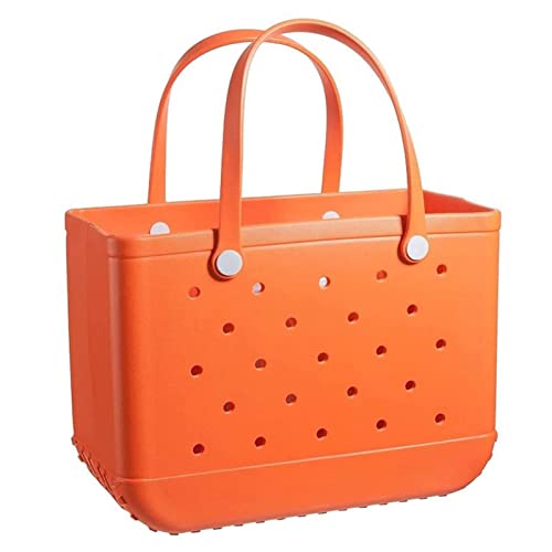 Sac de plage en caoutchouc avec trous | Imperméable et lavable | Sac fourre-tout de plage | Élégant pour la plage, la piscine, la gym, le sport, le shopping, Orange pur., Refer to