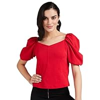 Lymio Women’s Crop Red Color V Neck Half Sleeve Polyester Solid Top