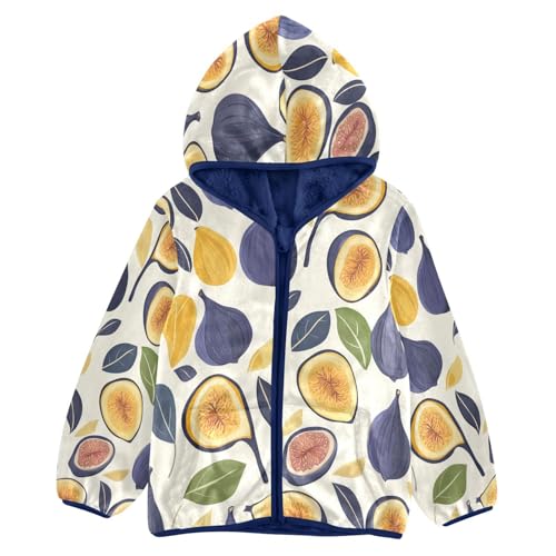 Fig Leaf Pattern Print Toddler Fleece Jacket Girl Boys Hooded Fleece Jacket Coat Warm Outwear Zip-up 3-10T