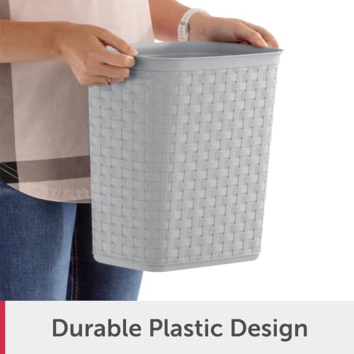 LGSEAGSO Gray Open-Top Plastic Weave Small Bathroom Trash Can, Rectangular Decorative Waste Bin, Non-Toxic Garbage Container for Bedroom Office Kitchen Compact Spaces - 5