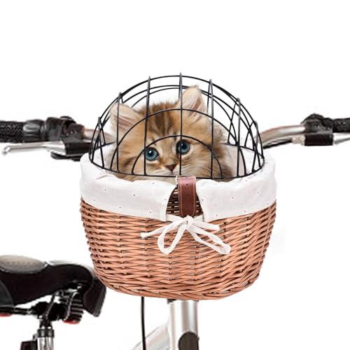 Cesta de bicicleta de sauce – Cesta de bicicleta de mimbre, de almacenamiento tejida a mano – Portaperros de Versátil Desmontable, asiento de perro de cesta tejida de para
