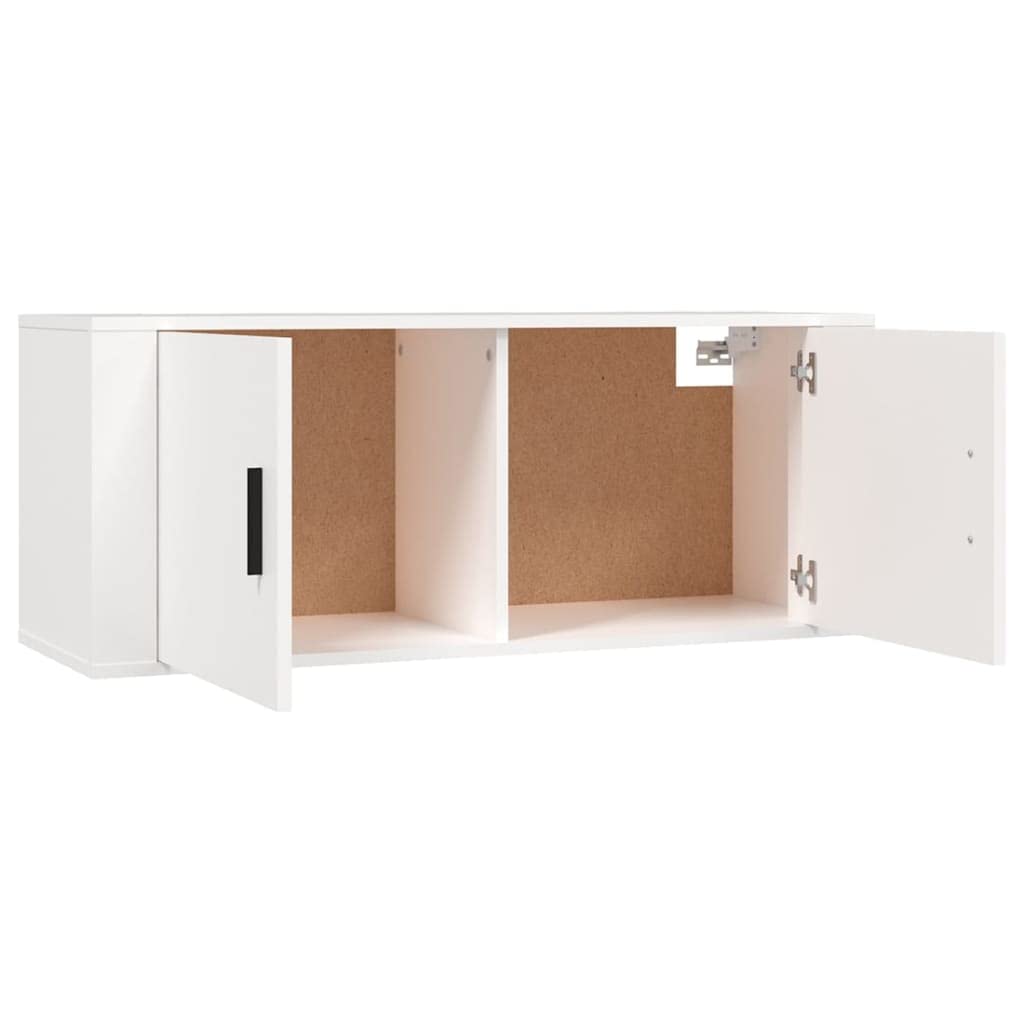 2-TLG. TV-Schrank-Set Weiß, Holzwerkstoff, Wandmontage, Modernes Media Center für Wohnzimmer, Robuste TV-Konsole mit Türen, Viel Stauraum
