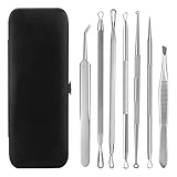 7er Set Mitesserentferner Komedonenquetscher Set Doppelseitig,Mitesserentferner Pickel Ausdrücken Werkzeug,Edelstahl Mitesser Akne Pickel Entferner Pinzette mit Aufbewahrungsbox