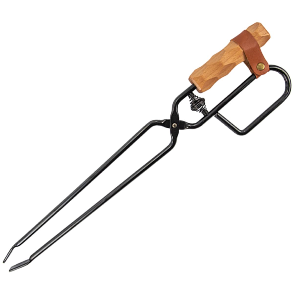 Pinza para Carbón Negra de Hierro con Mango de Madera 1 Pieza | Uso Exterior y Camping, Diseño Ligero que Reduce la Tensión Muñeca, Herramienta para Fogatas