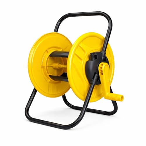 Image of Garden Hose Reel Cart with Stand | Portable Water Hose Organizer with Handle, Hand Crank Winding | Tangle-Free Storage for Lawn, Patio, Outdoor | Holds 30m 1 /2 Inch Hose