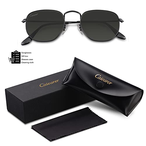 Image of Hexagon Style Flat Glass Lenses Metal Frame Sunglasses UV400 Protection For Men Women
