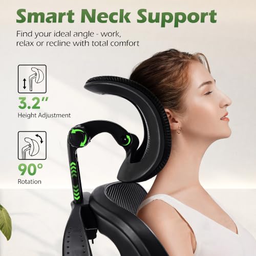 Image of AreShark Office Chair Ergonomic Desk Chairs with Adjustable Lumbar Support& Headrest Hanger, High Back Breathable Mesh Chair with Wheels, Rolling Swivel Comfy Task Computer Chair for Home Work Gaming
