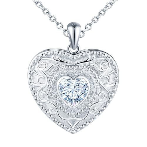 MICYUMI Damen Herz Foto Medaillon Halskette 925 Sterling Silber Herz Kette Cubic Zirkonia Anhänger