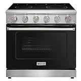 KOSTCH 36 inch Professional Electric Range with 5 Heating Elements Cooktop, 6.0 Cu. Ft. Convection Oven Capacity,Electric Stove Smooth Glass Top, in Stainless Steel KOS-36RE06H (Black)
