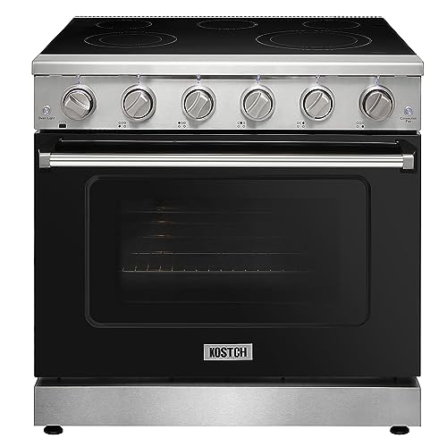 KOSTCH 36 inch Professional Electric Range with 5 Heating Elements Cooktop, 6.0 Cu. Ft. Convection Oven Capacity,FreeStanding Electric Stove Smooth Glass Top, in Stainless Steel, KOS-36RE06H (Black)