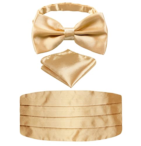 Image of Alizeal Mens Multicolored Silk Solid Cummerbund Bow Tie Set