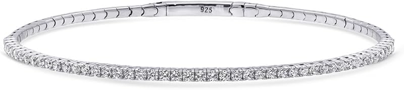 Brazalete flexible de plata de ley para mujer, circonita cúbica