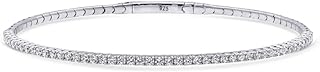 Brazalete flexible de plata de ley para mujer, circonita cúbica