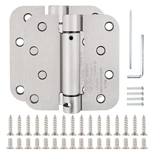 Automatic Self-Closing Door Hinges Satin/Brushed Nickel 4" x 4 Inch,Spring Hinge Heavy Duty Hinges for Doors 5/8"Radius Fire Exterior Door Hinges Bathroom Pantry Basement Front Door Hinges 2 Pack
