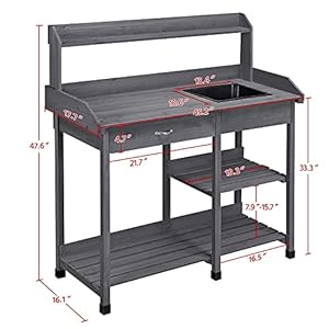 Topeakmart 452x177x476 LxWxH Potting Benches Outdoor Garden Potting Table Work Bench with Removable Sink Drawer Rack Shelves Work Station Gray
