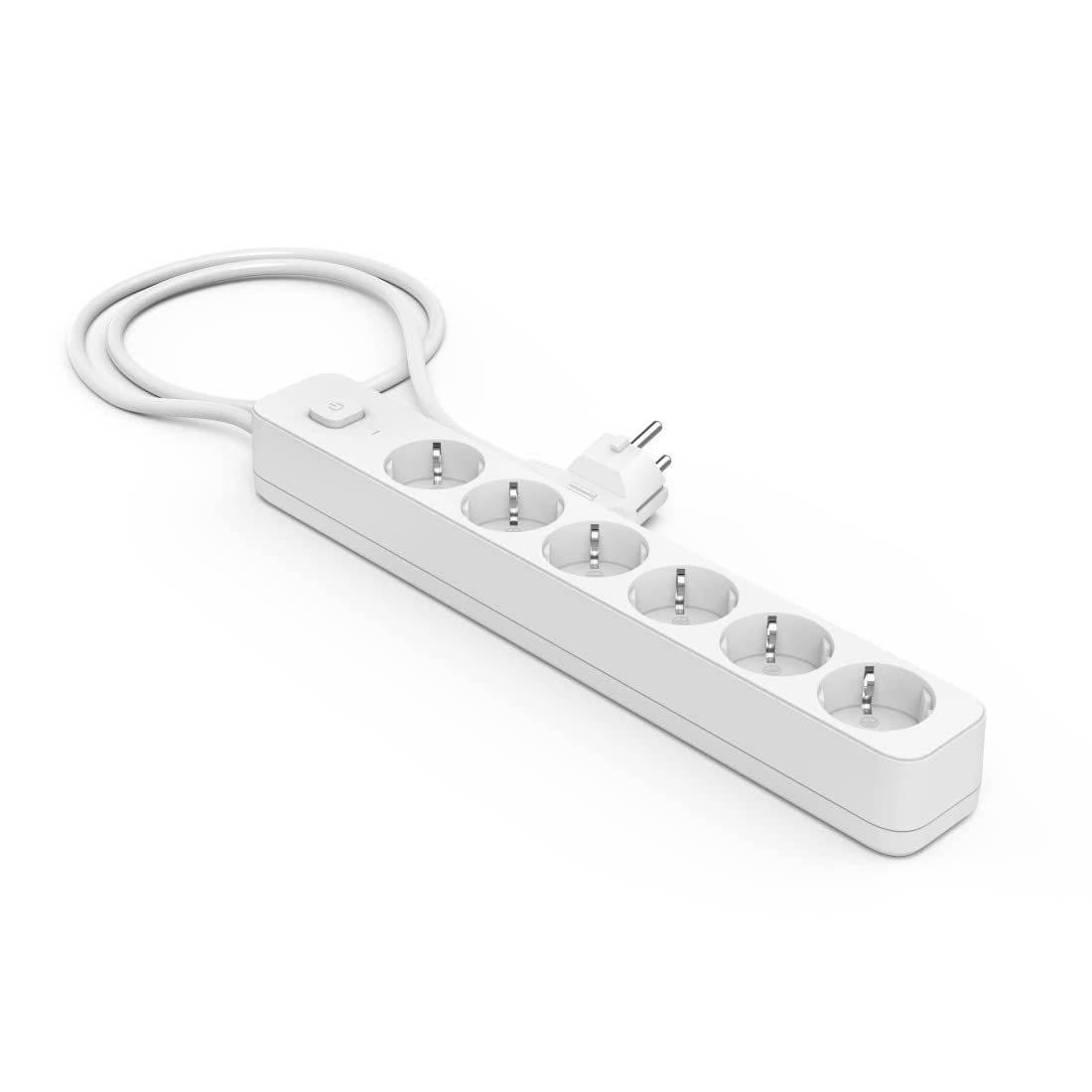 Hama Regleta con interruptor, 6 enchufes, 1,4 m (regleta de 6 enchufes, 6 enchufes, enchufe múltiple, con protección táctil, luz LED funcional, 45°), color blanco